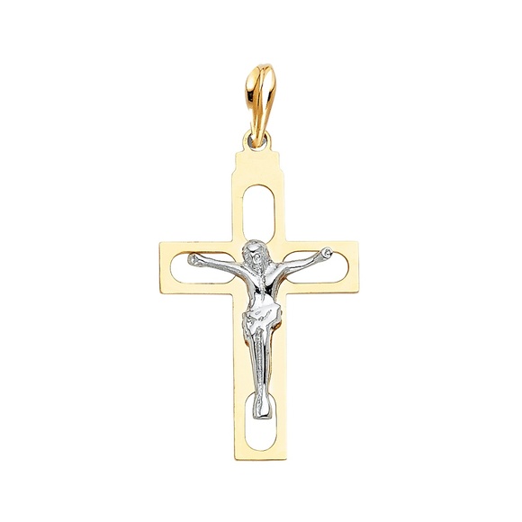 14K Two Tone Religious Crucifix Pendant